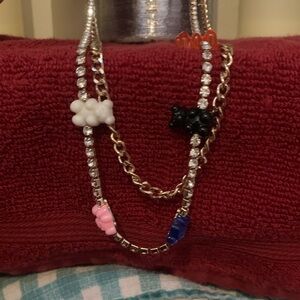 Jennifer Lopez Multi Chain Necklace Rhinestone Gummy Bear Charm